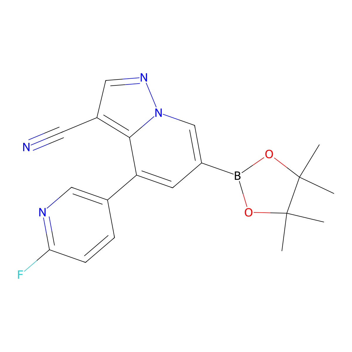 4-(6-Fluoropyridin-3-yl)-6-(4,4,5,5-tetramethyl-1,3,2-dioxaborolan-2-yl)pyrazolo[1,5-a]pyridine-3-carbonitrile molecular structure, CAS 2222756-25-2