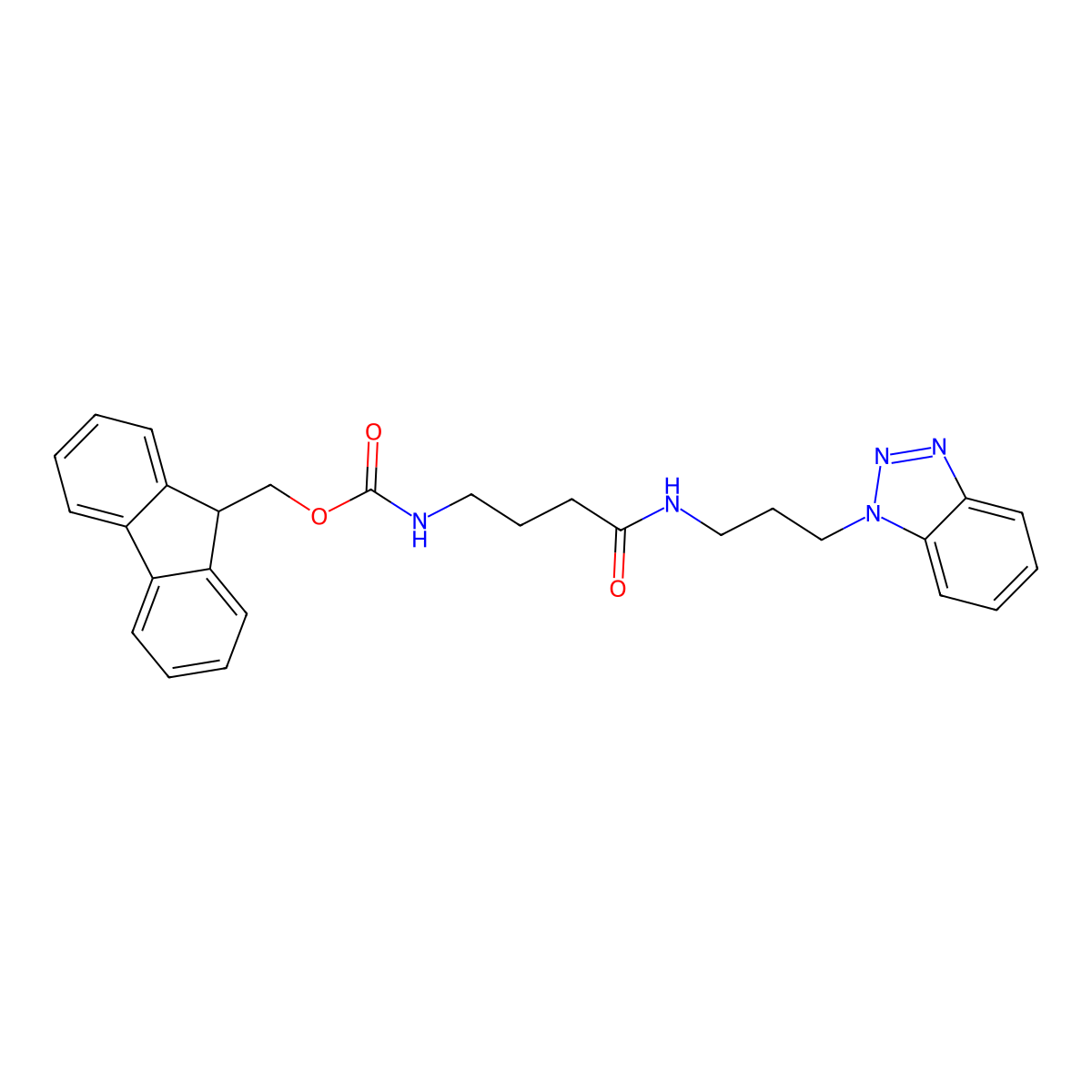 9H-Fluoren-9-ylmethyl N-(3-{[3-(1H-1,2,3-benzotriazol-1-yl)propyl]carbamoyl}propyl)-carbamate molecular structure, CAS 2222788-53-4