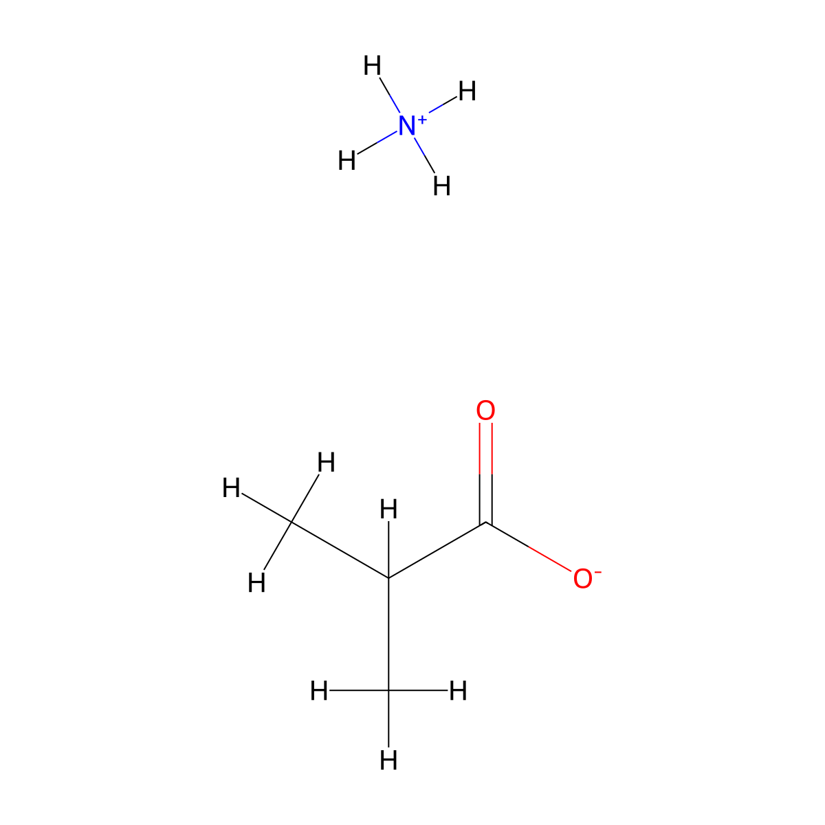Isobutyric acid, ammonium salt molecular structure, CAS 22228-82-6