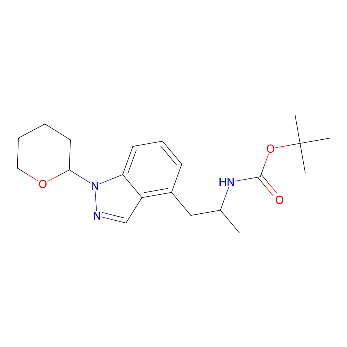 tert-Butyl ((2R)-1-(1-(tetrahydro-2H-pyran-2-yl)-1H-indazol-4-yl)propan-2-yl)carbamate molecular structure, CAS 2222846-04-8