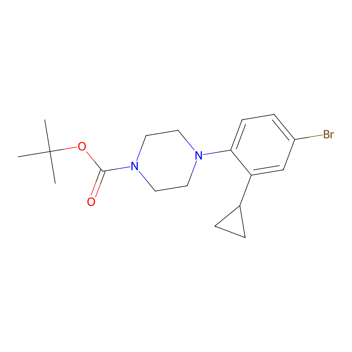 Tert-butyl 4-(4-bromo-2-cyclopropylphenyl)piperazine-1-carboxylate molecular structure, CAS 2222933-83-5