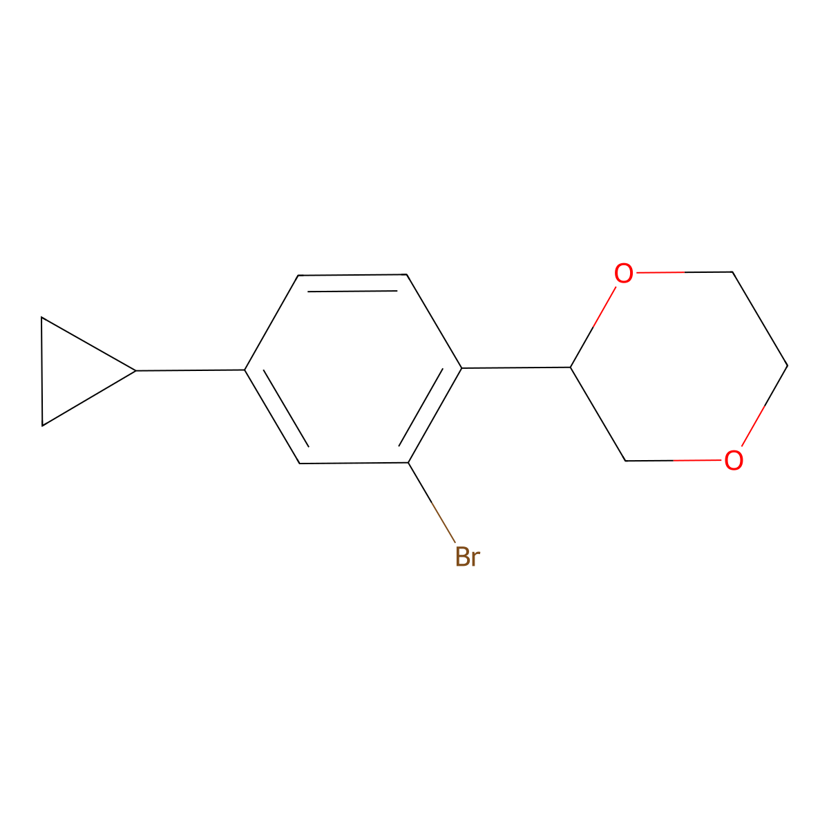 2-(2-Bromo-4-cyclopropylphenyl)-1,4-dioxane molecular structure, CAS 2222933-84-6