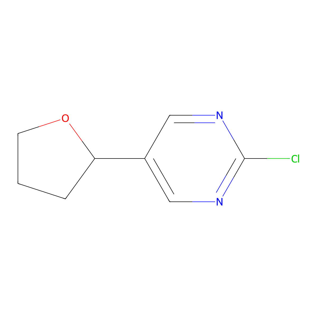 2-Chloro-5-(tetrahydrofuran-2-yl)pyrimidine molecular structure, CAS 2222933-85-7