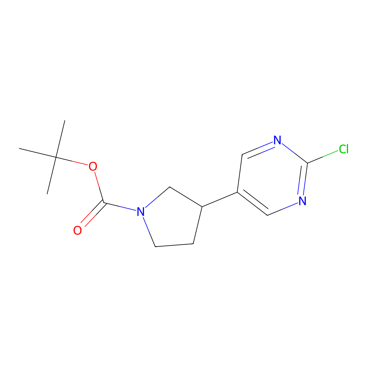 Tert-butyl 3-(2-chloropyrimidin-5-yl)pyrrolidine-1-carboxylate molecular structure, CAS 2222933-86-8