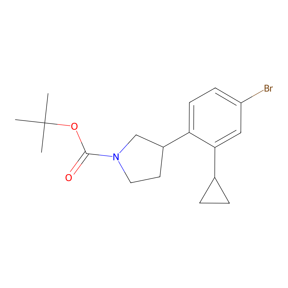 Tert-butyl 3-(4-bromo-2-cyclopropylphenyl)pyrrolidine-1-carboxylate molecular structure, CAS 2222934-23-6