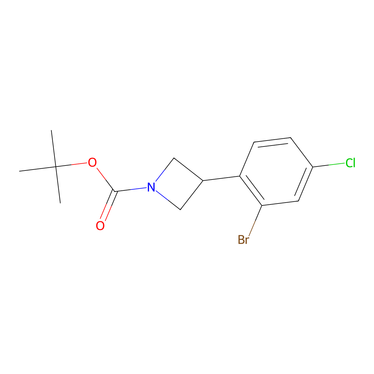 Tert-butyl 3-(2-bromo-4-chlorophenyl)azetidine-1-carboxylate molecular structure, CAS 2222934-24-7