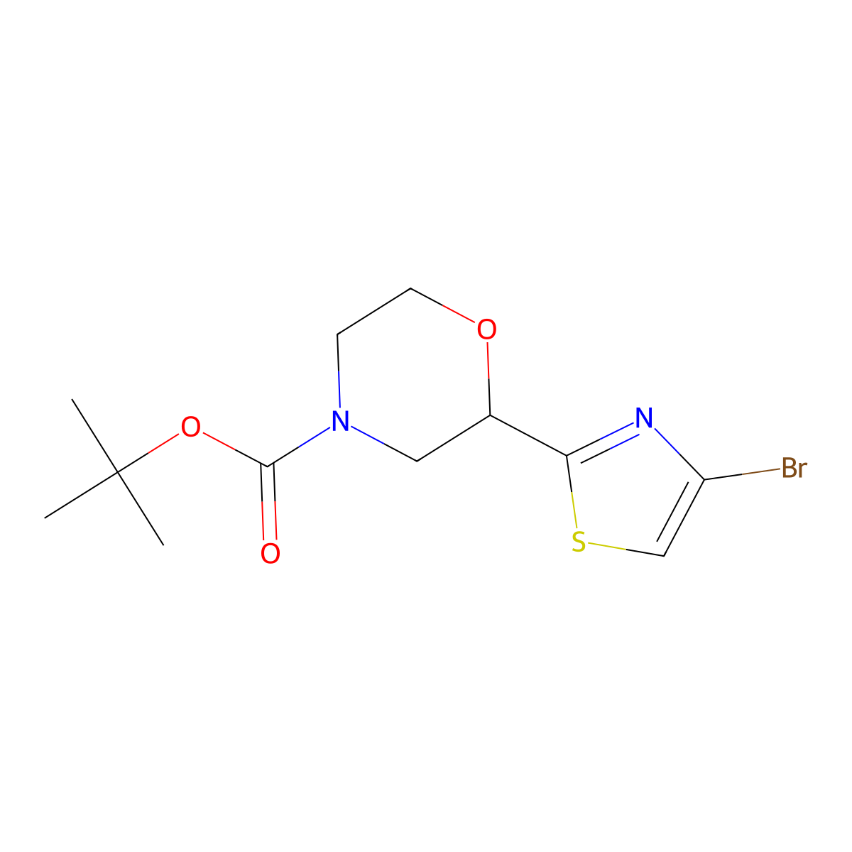Tert-butyl 2-(4-bromothiazol-2-yl)morpholine-4-carboxylate molecular structure, CAS 2222934-28-1