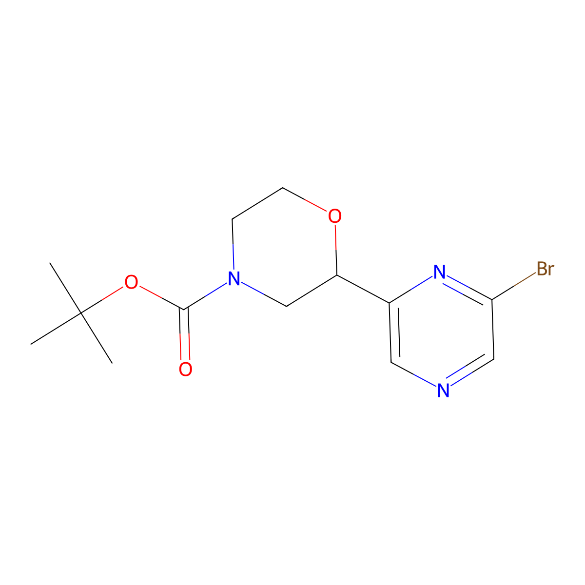 Tert-butyl 2-(6-bromopyrazin-2-yl)morpholine-4-carboxylate molecular structure, CAS 2222934-59-8