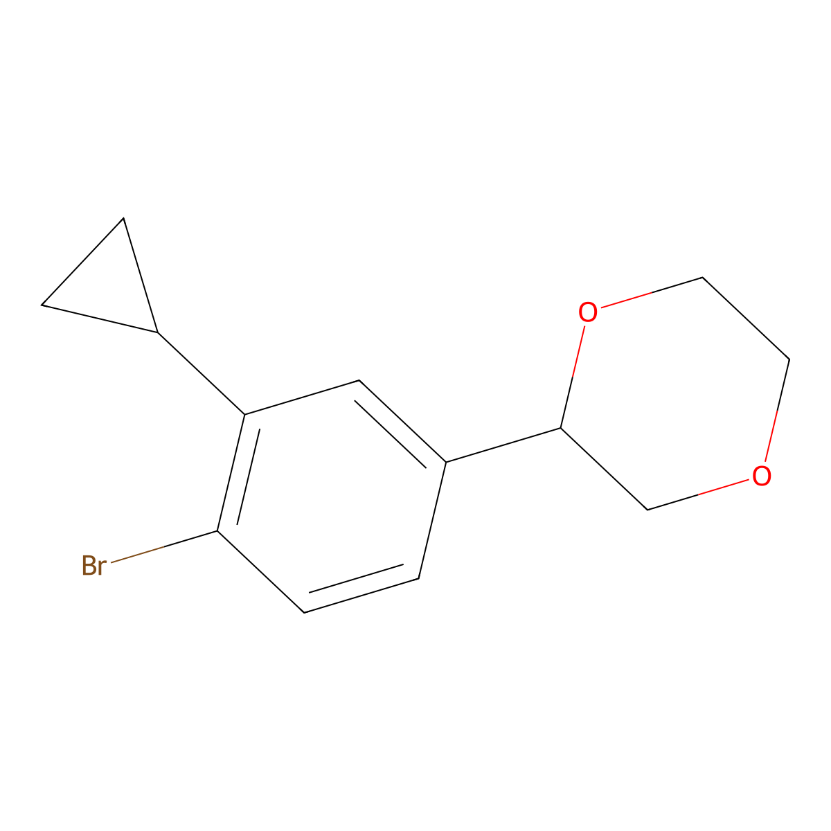 2-(4-Bromo-3-cyclopropylphenyl)-1,4-dioxane molecular structure, CAS 2222934-65-6