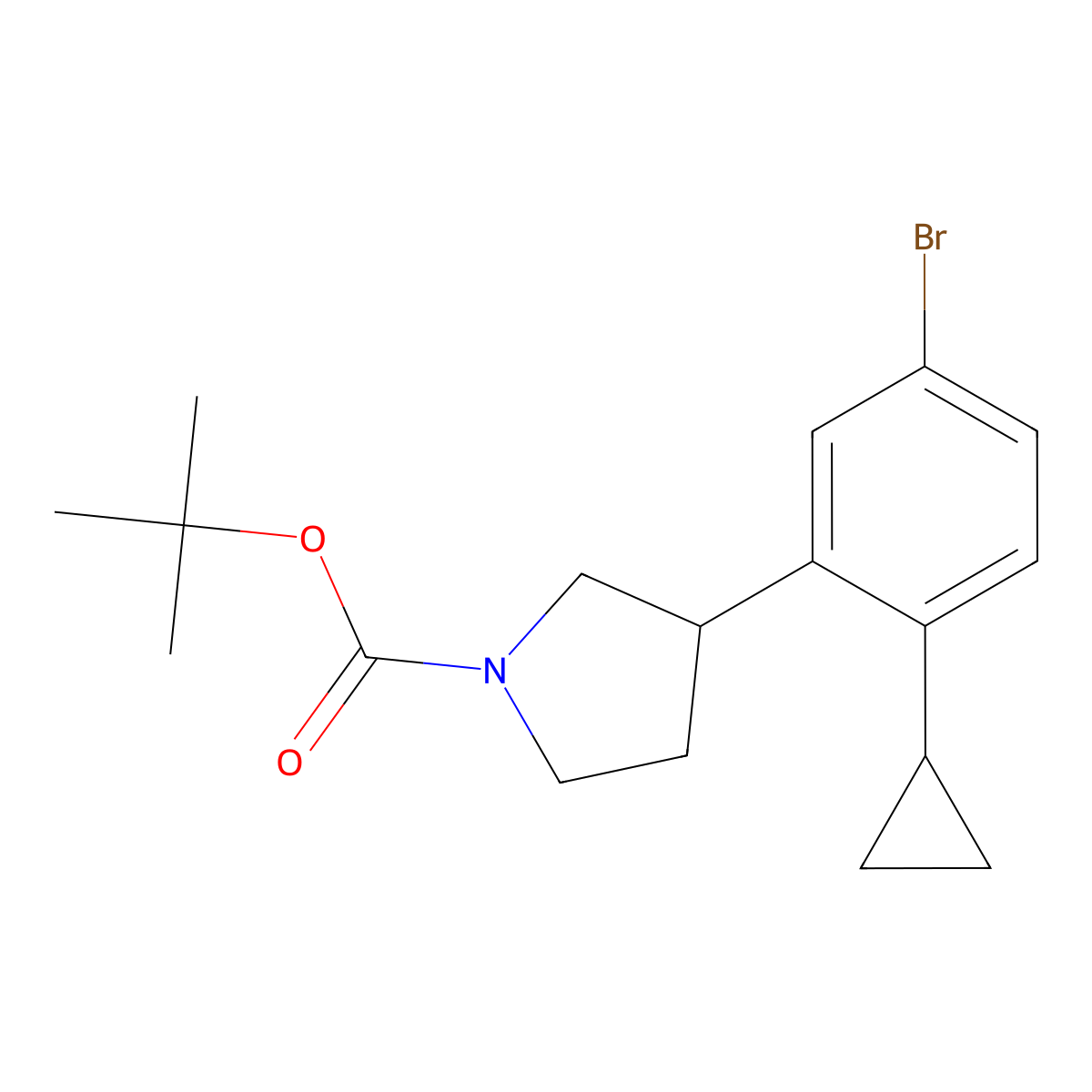 Tert-butyl 3-(5-bromo-2-cyclopropylphenyl)pyrrolidine-1-carboxylate molecular structure, CAS 2222934-69-0