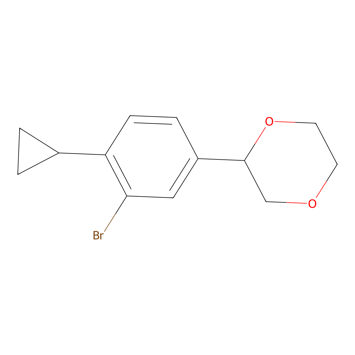 2-(3-Bromo-4-cyclopropylphenyl)-1,4-dioxane molecular structure, CAS 2222934-92-9
