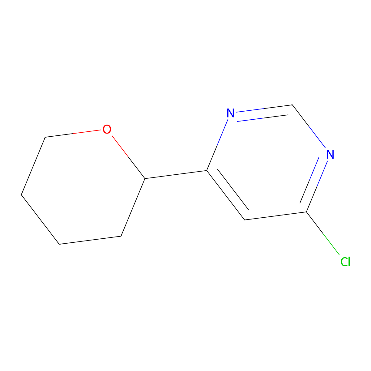 4-chloro-6-(tetrahydro-2H-pyran-2-yl)pyrimidine molecular structure, CAS 2222934-97-4