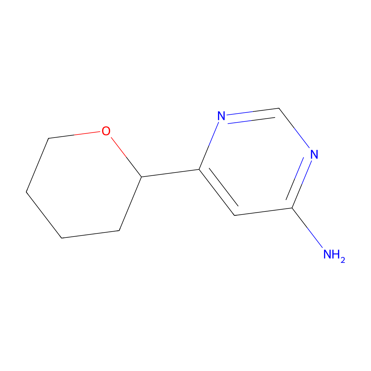 6-(tetrahydro-2H-pyran-2-yl)pyrimidin-4-amine molecular structure, CAS 2222935-00-2