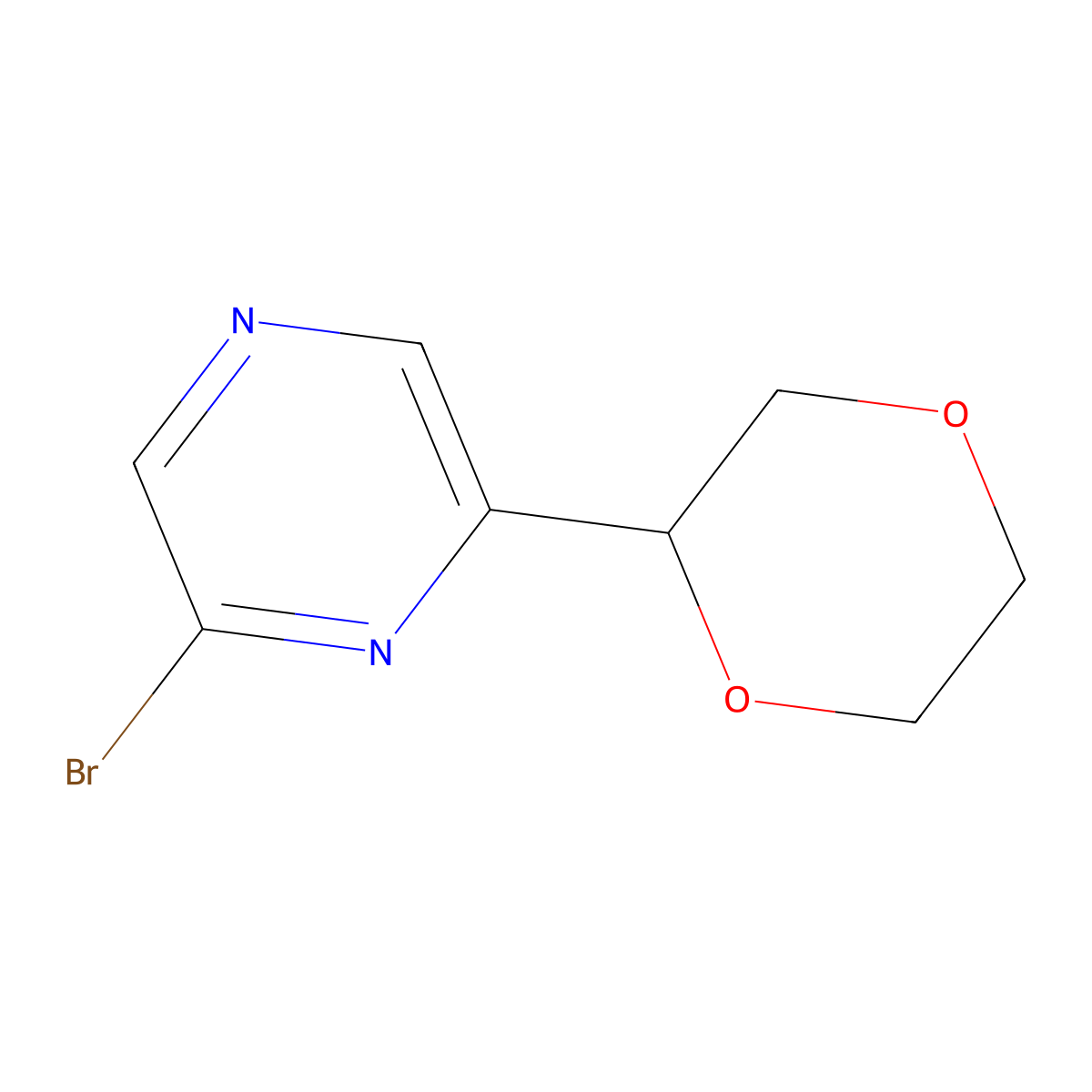 2-Bromo-6-(1,4-dioxan-2-yl)pyrazine molecular structure, CAS 2222935-14-8
