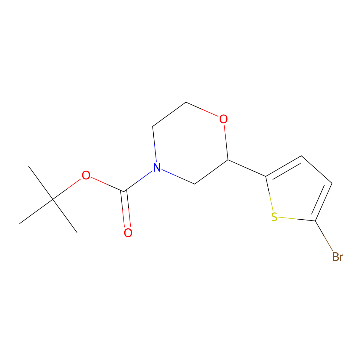 Tert-butyl 2-(5-bromothiophen-2-yl)morpholine-4-carboxylate molecular structure, CAS 2222935-22-8