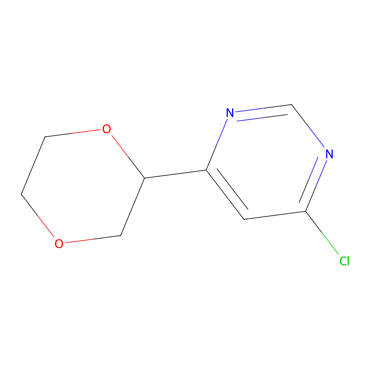 4-Chloro-6-(1,4-dioxan-2-yl)pyrimidine molecular structure, CAS 2222935-23-9