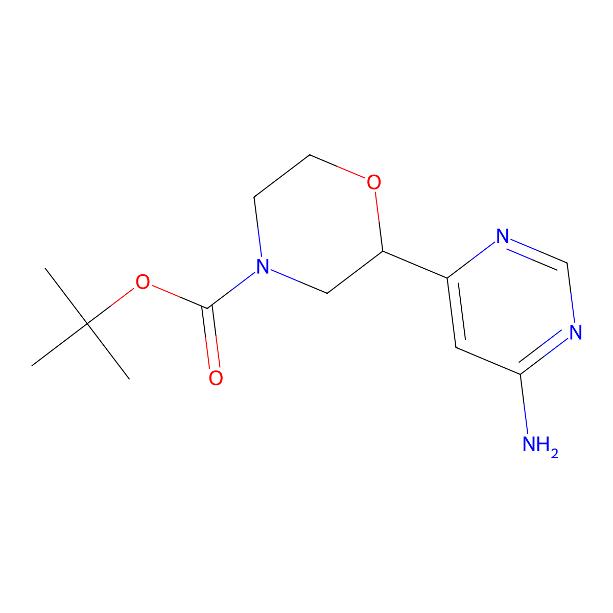 Tert-butyl 2-(6-aminopyrimidin-4-yl)morpholine-4-carboxylate molecular structure, CAS 2222935-30-8