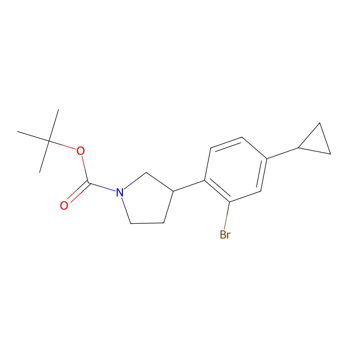 Tert-butyl 3-(2-bromo-4-cyclopropylphenyl)pyrrolidine-1-carboxylate molecular structure, CAS 2222935-31-9