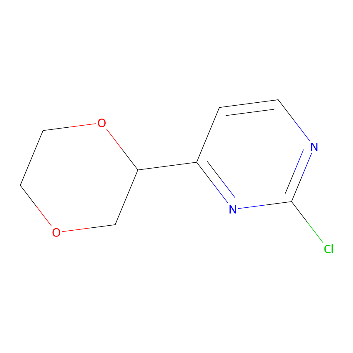 2-Chloro-4-(1,4-dioxan-2-yl)pyrimidine molecular structure, CAS 2222935-34-2