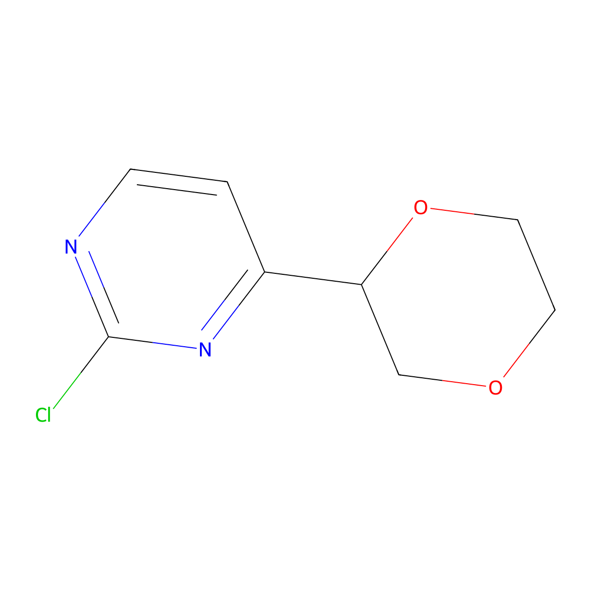 2-Chloro-4-(1,4-dioxan-2-yl)pyrimidine molecular structure, CAS 2222935-34-2