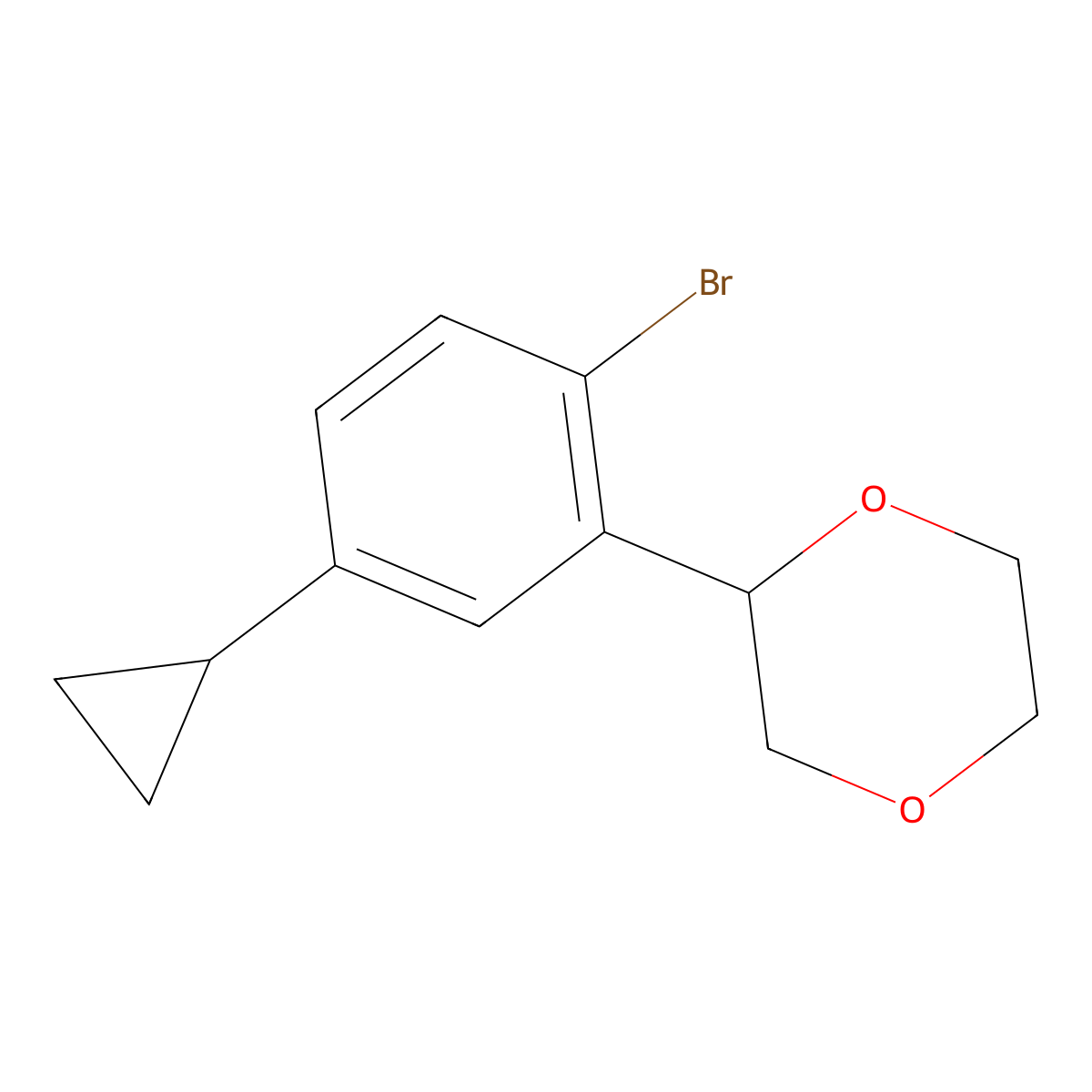 2-(2-Bromo-5-cyclopropylphenyl)-1,4-dioxane molecular structure, CAS 2222935-35-3