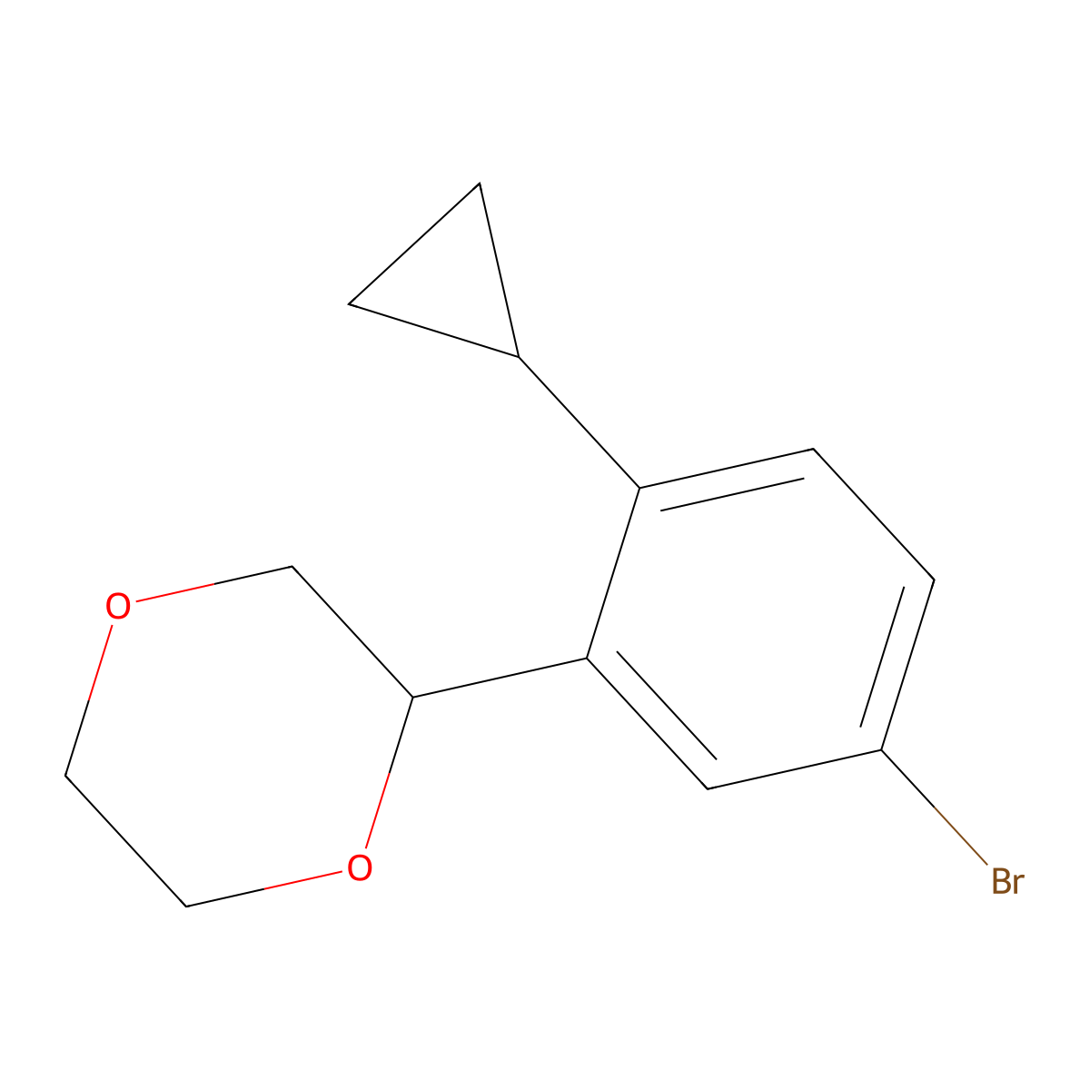 2-(5-Bromo-2-cyclopropylphenyl)-1,4-dioxane molecular structure, CAS 2222935-38-6