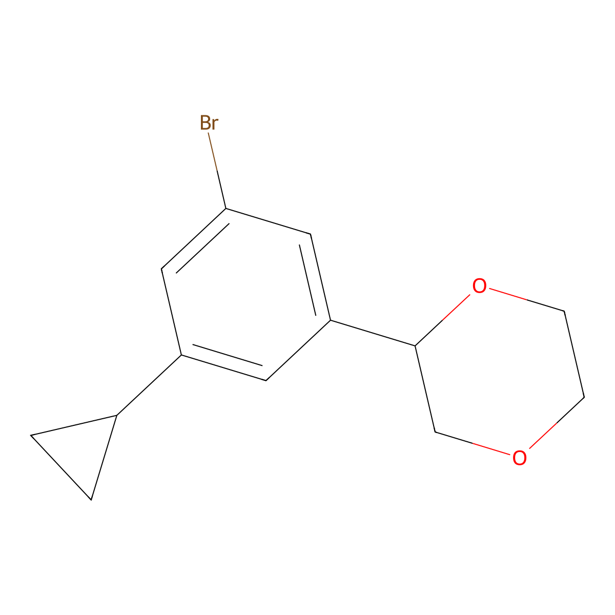 2-(3-Bromo-5-cyclopropylphenyl)-1,4-dioxane molecular structure, CAS 2222935-41-1