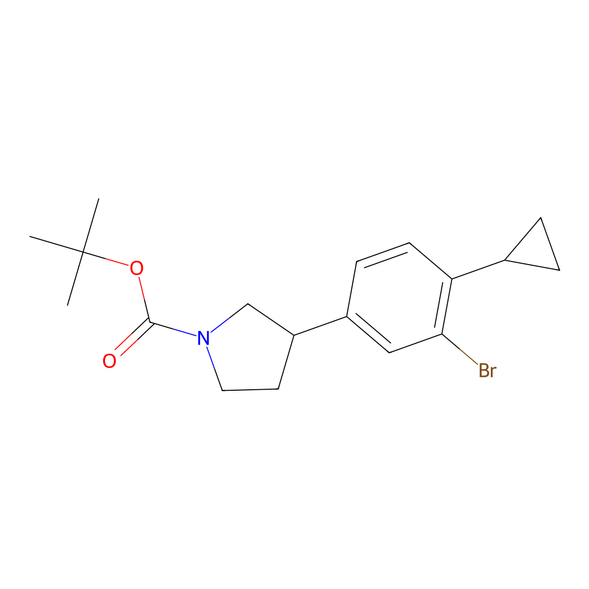 Tert-butyl 3-(3-bromo-4-cyclopropylphenyl)pyrrolidine-1-carboxylate molecular structure, CAS 2222935-48-8