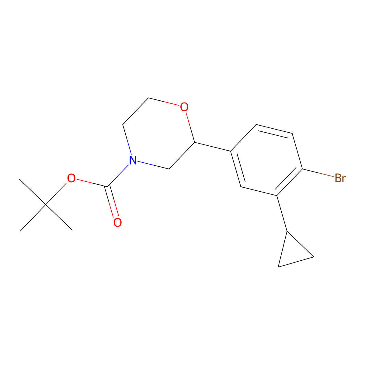 Tert-butyl 2-(4-bromo-3-cyclopropylphenyl)morpholine-4-carboxylate molecular structure, CAS 2222937-11-1