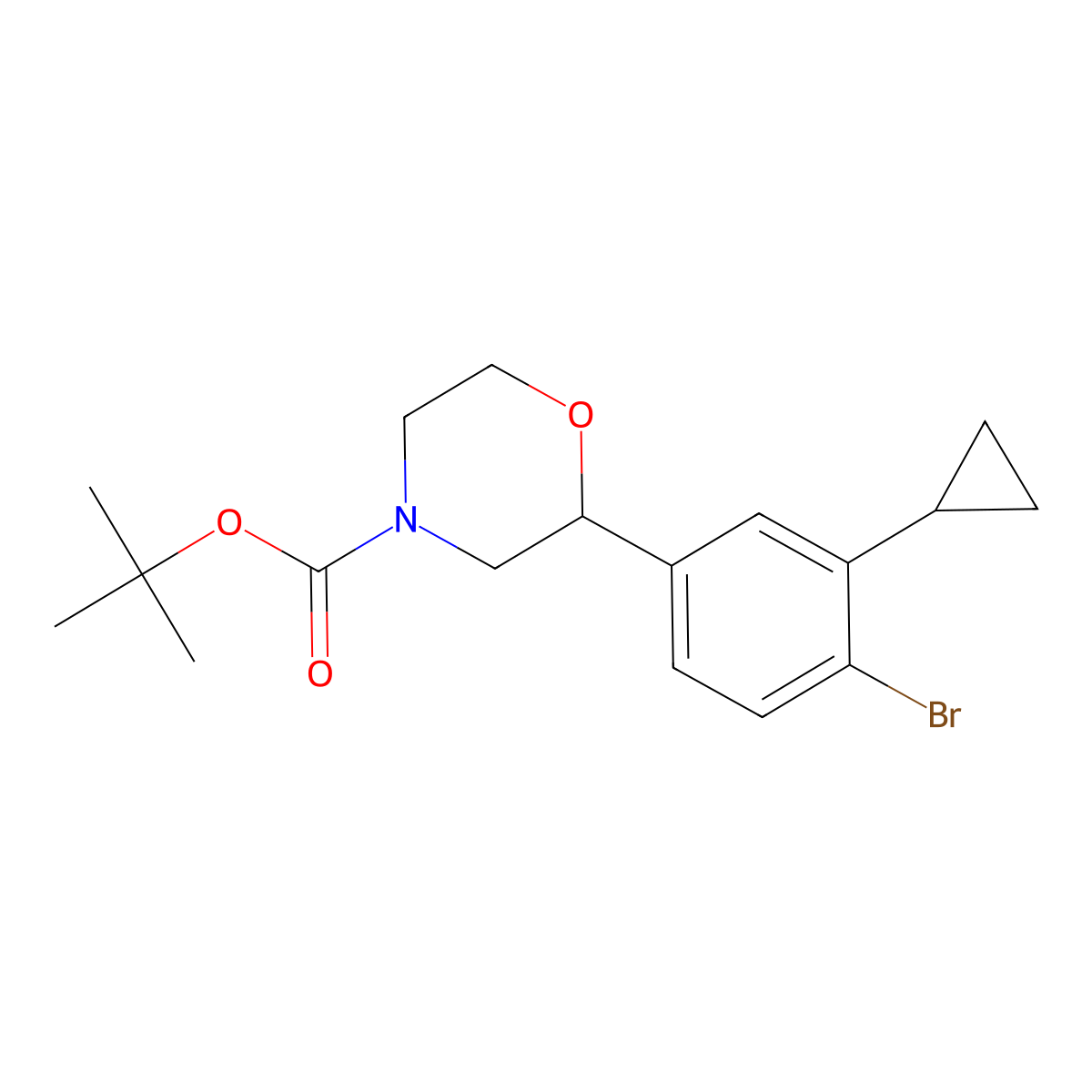 Tert-butyl 2-(4-bromo-3-cyclopropylphenyl)morpholine-4-carboxylate molecular structure, CAS 2222937-11-1