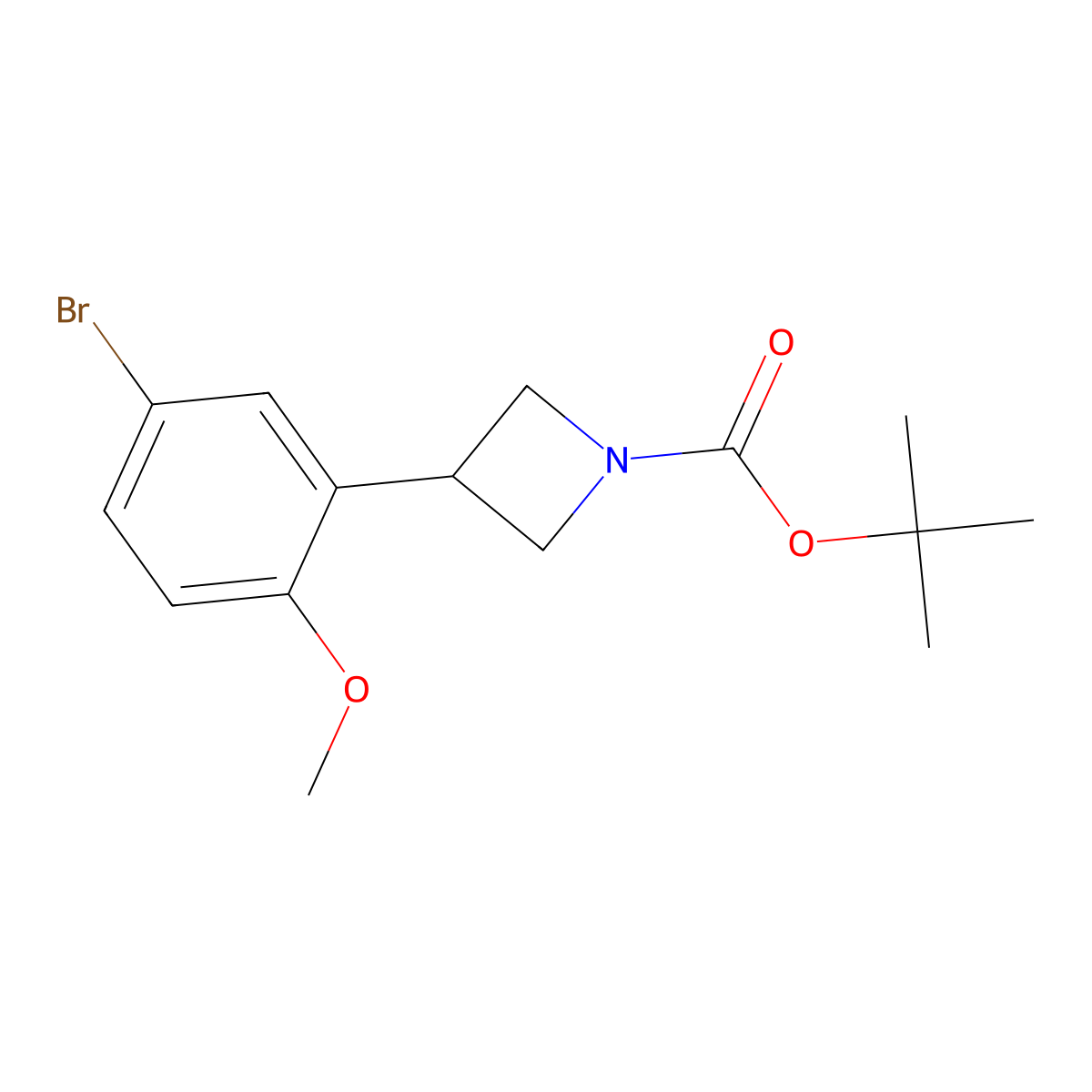 Tert-butyl 3-(5-bromo-2-methoxyphenyl)azetidine-1-carboxylate molecular structure, CAS 2222937-13-3