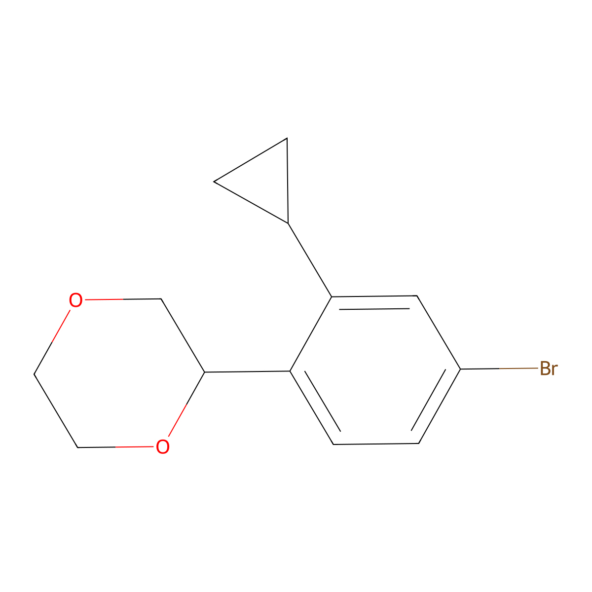 2-(4-Bromo-2-cyclopropylphenyl)-1,4-dioxane molecular structure, CAS 2222937-14-4