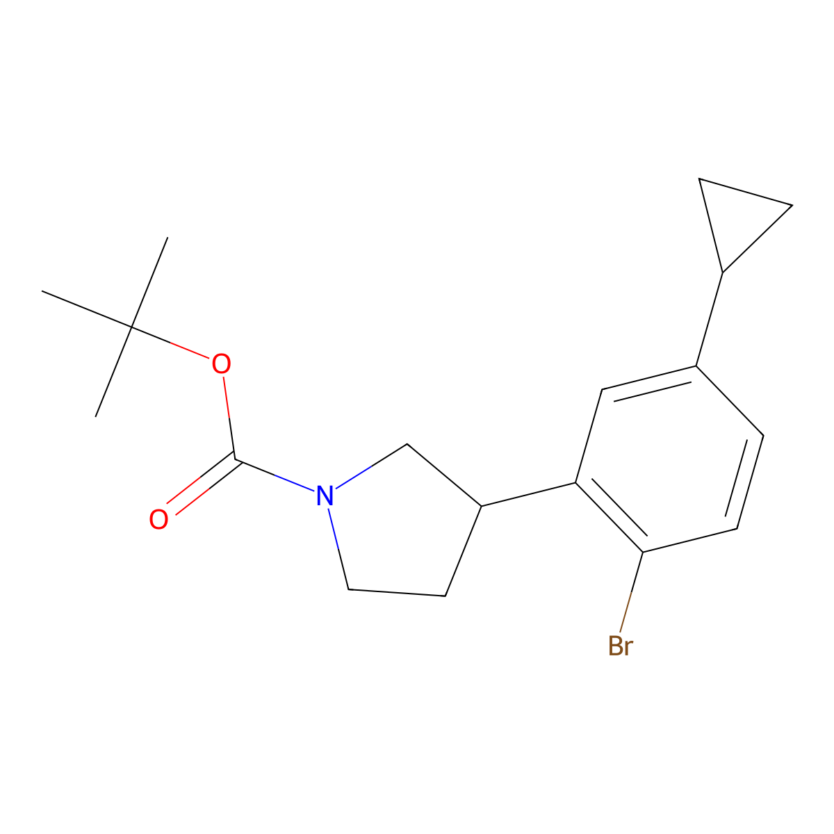 Tert-butyl 3-(2-bromo-5-cyclopropylphenyl)pyrrolidine-1-carboxylate molecular structure, CAS 2222937-22-4