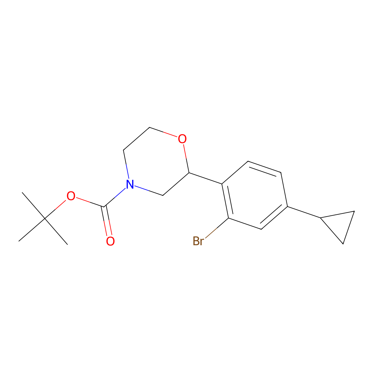 Tert-butyl 2-(2-bromo-4-cyclopropylphenyl)morpholine-4-carboxylate molecular structure, CAS 2222937-35-9