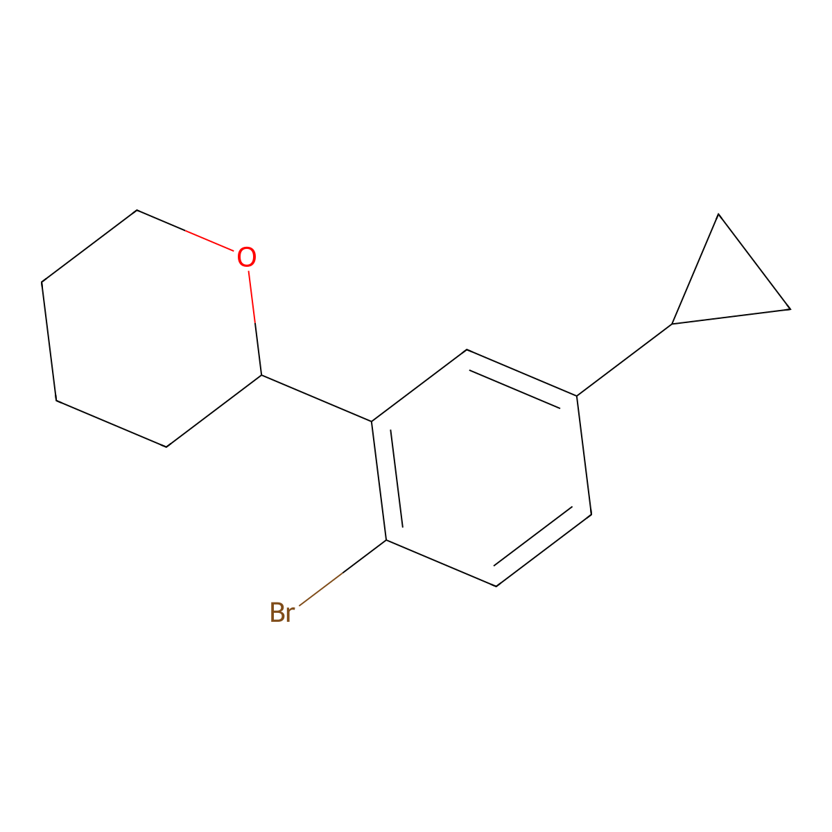 2-(2-bromo-5-cyclopropylphenyl)tetrahydro-2H-pyran molecular structure, CAS 2222937-39-3