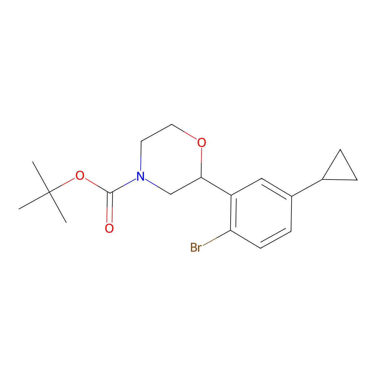 Tert-butyl 2-(2-bromo-5-cyclopropylphenyl)morpholine-4-carboxylate molecular structure, CAS 2222937-42-8