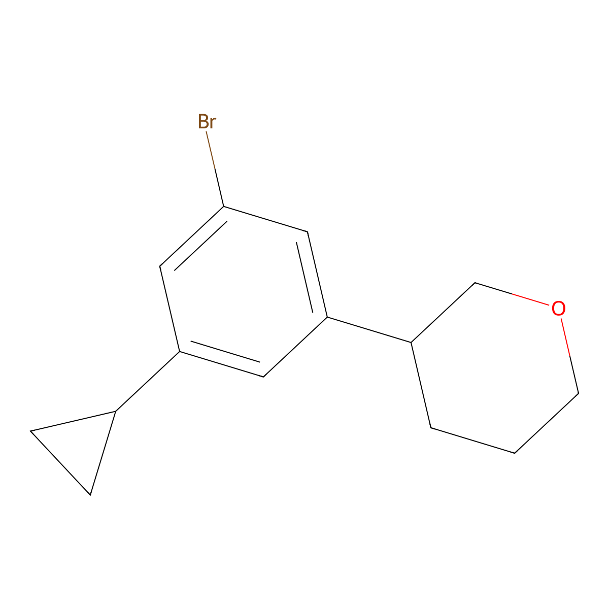 3-(3-bromo-5-cyclopropylphenyl)tetrahydro-2H-pyran molecular structure, CAS 2222937-49-5