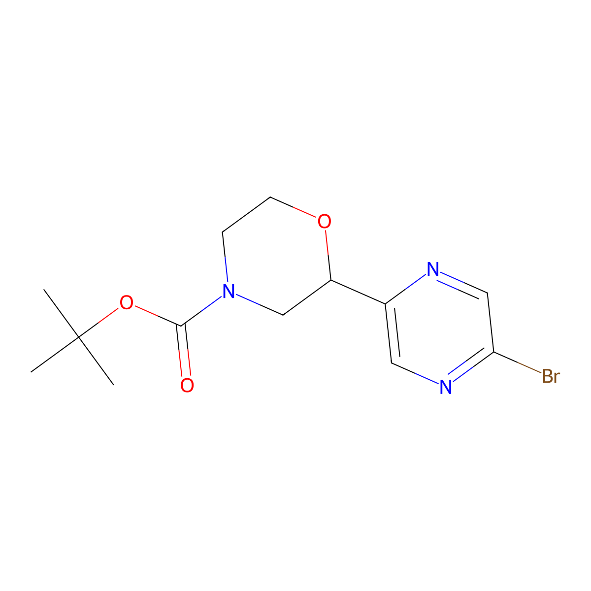 Tert-butyl 2-(5-bromopyrazin-2-yl)morpholine-4-carboxylate molecular structure, CAS 2222937-53-1