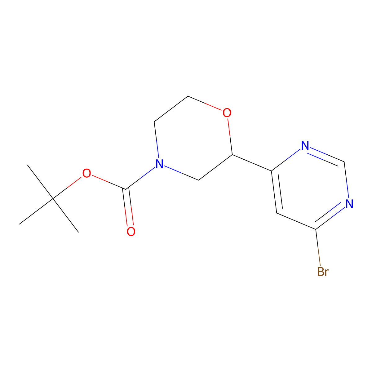Tert-butyl 2-(6-bromopyrimidin-4-yl)morpholine-4-carboxylate molecular structure, CAS 2222937-57-5