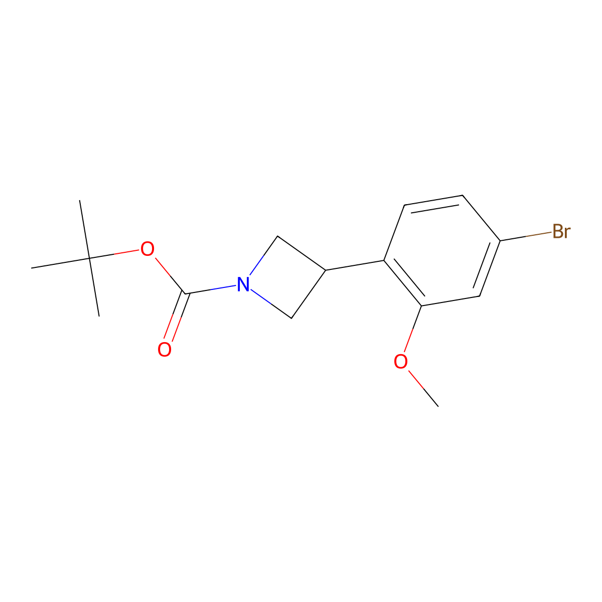 Tert-butyl 3-(4-bromo-2-methoxyphenyl)azetidine-1-carboxylate molecular structure, CAS 2222937-60-0