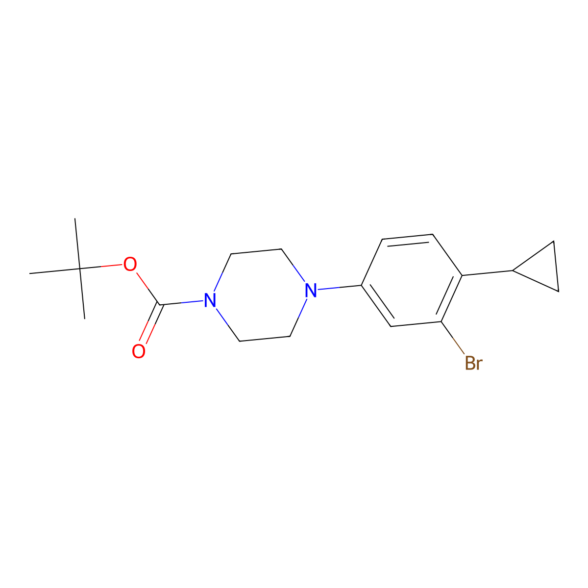 Tert-butyl 4-(3-bromo-4-cyclopropylphenyl)piperazine-1-carboxylate molecular structure, CAS 2222937-66-6