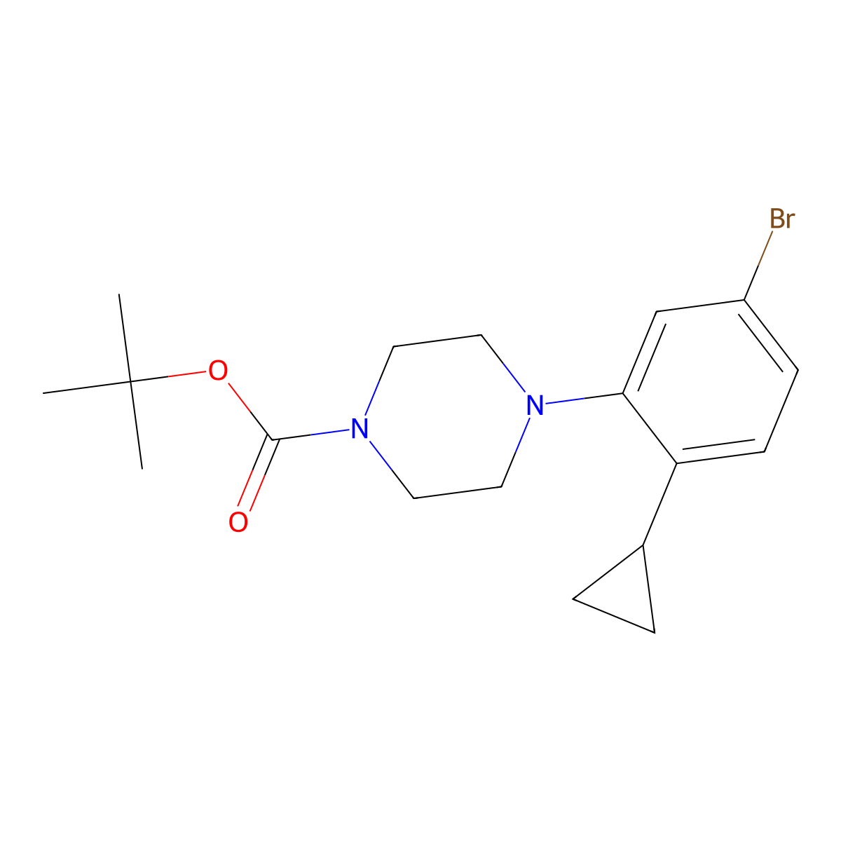 Tert-butyl 4-(5-bromo-2-cyclopropylphenyl)piperazine-1-carboxylate molecular structure, CAS 2222937-69-9