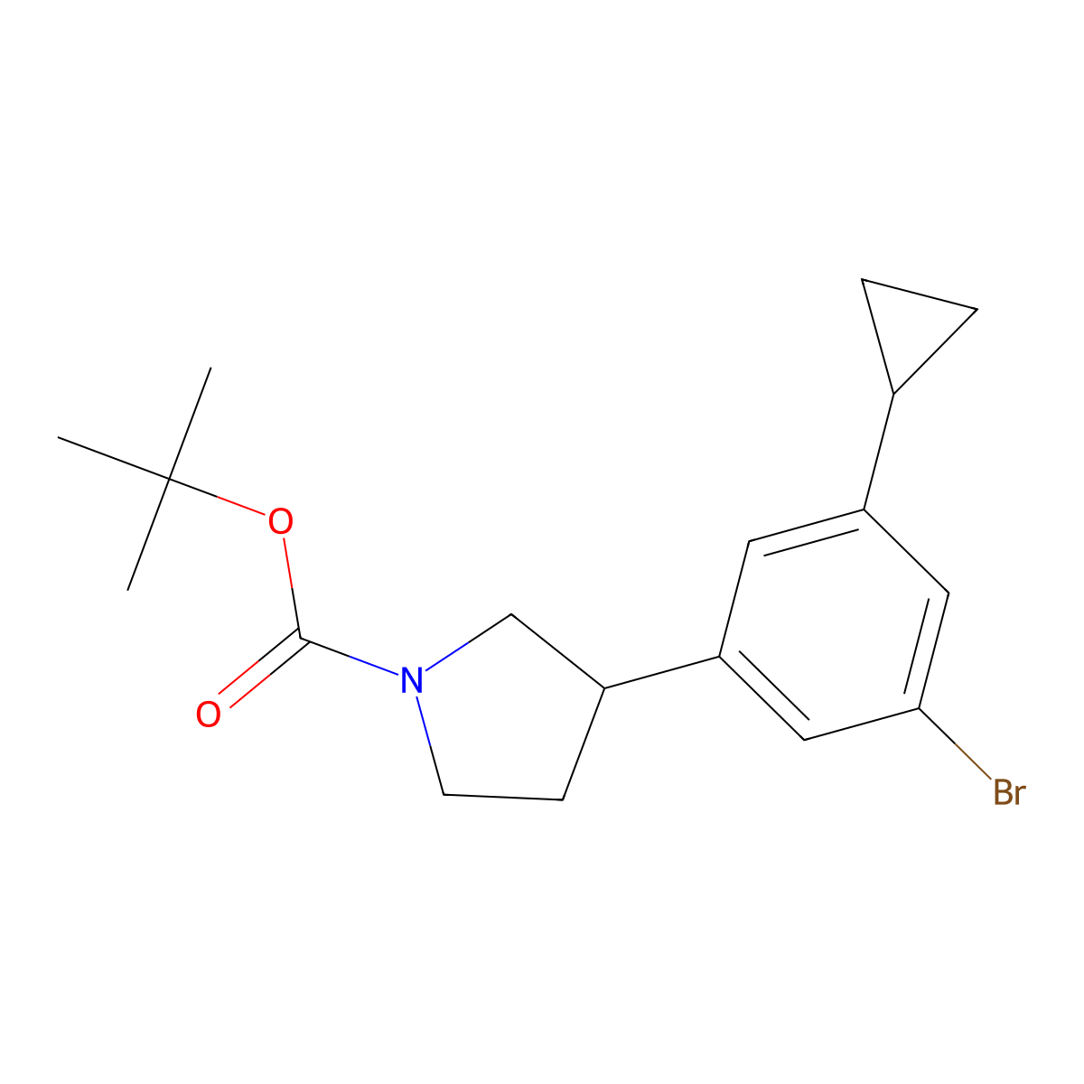 Tert-butyl 3-(3-bromo-5-cyclopropylphenyl)pyrrolidine-1-carboxylate molecular structure, CAS 2222937-72-4