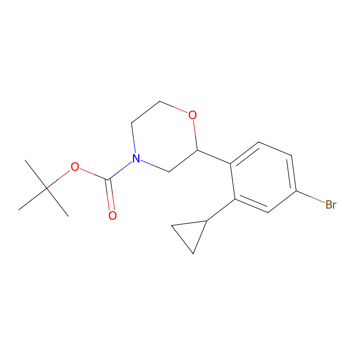 Tert-butyl 2-(4-bromo-2-cyclopropylphenyl)morpholine-4-carboxylate molecular structure, CAS 2222937-74-6