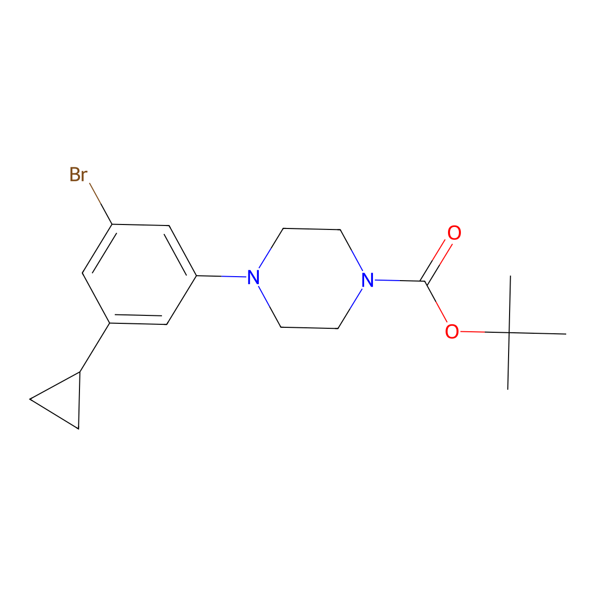 Tert-butyl 4-(3-bromo-5-cyclopropylphenyl)piperazine-1-carboxylate molecular structure, CAS 2222937-95-1