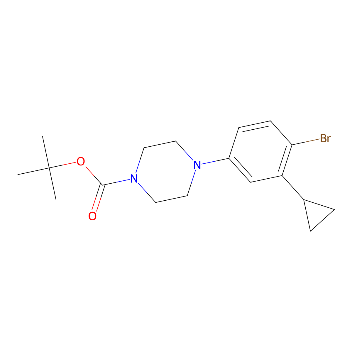 Tert-butyl 4-(4-bromo-3-cyclopropylphenyl)piperazine-1-carboxylate molecular structure, CAS 2222938-18-1