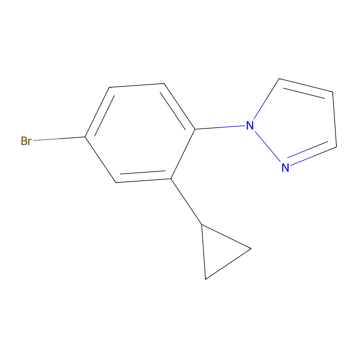 1-(4-bromo-2-cyclopropylphenyl)-1H-pyrazole molecular structure, CAS 2222938-25-0