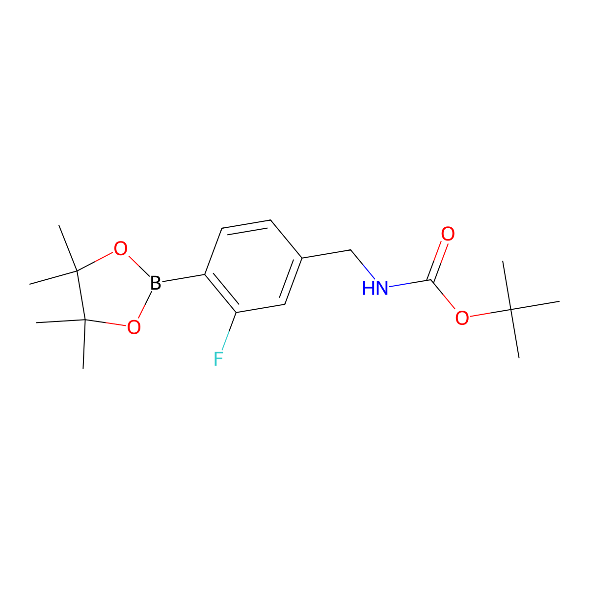 tert-butyl N-{[3-fluoro-4-(tetramethyl-1,3,2-dioxaborolan-2-yl)phenyl]methyl}carbamate molecular structure, CAS 2222960-73-6
