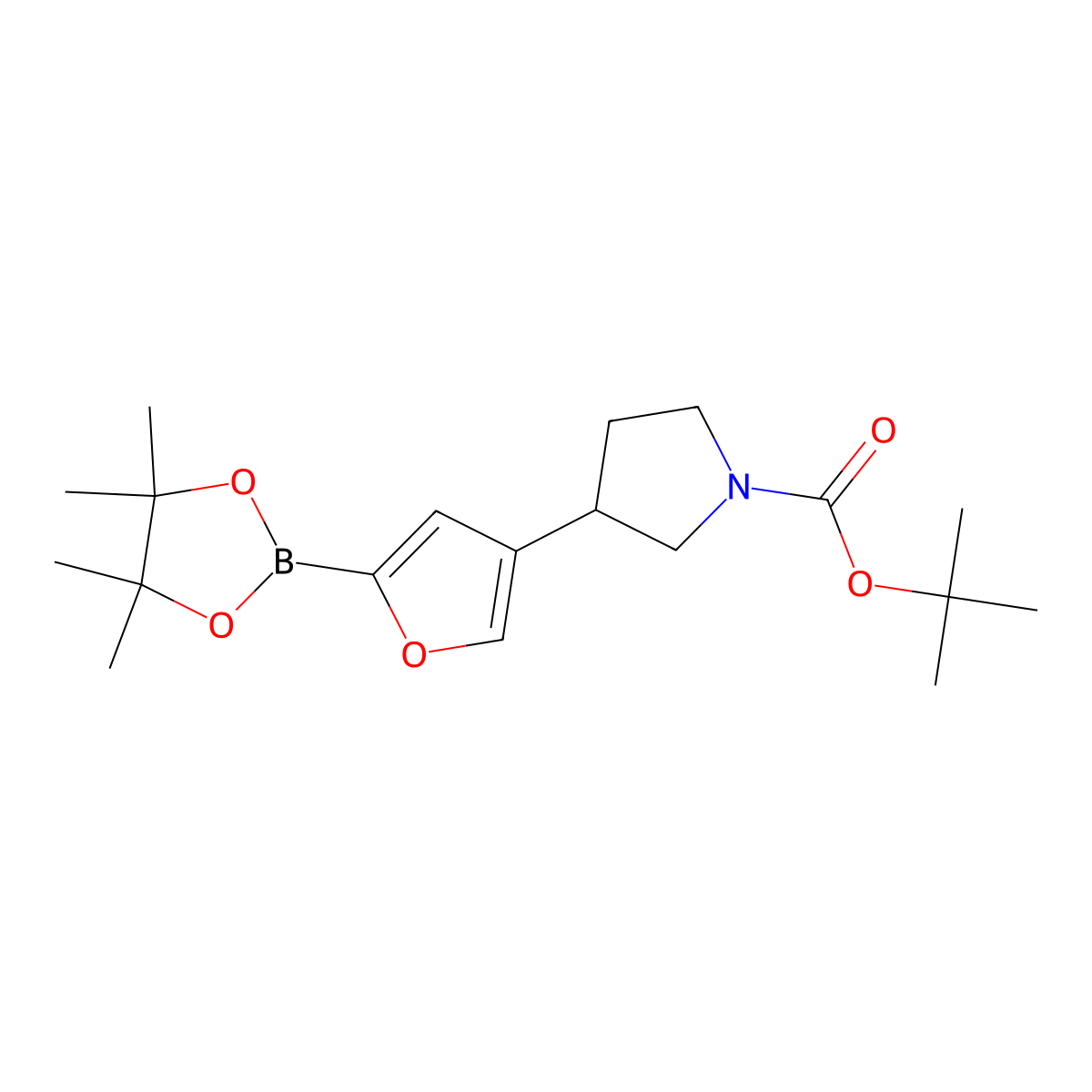 tert-Butyl 3-(5-(4,4,5,5-tetramethyl-1,3,2-dioxaborolan-2-yl)furan-3-yl)pyrrolidine-1-carboxylate molecular structure, CAS 2222995-76-6