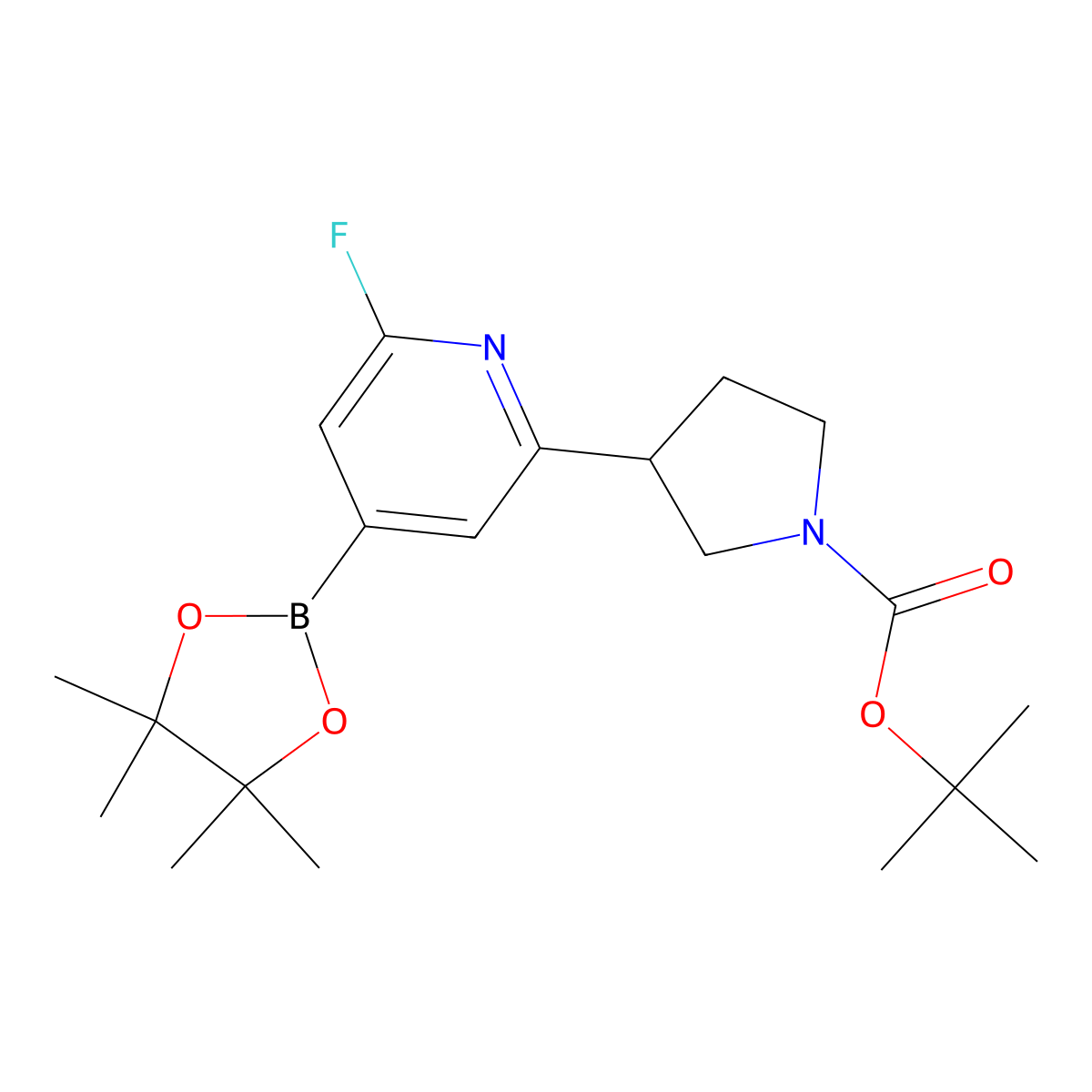 Tert-butyl 3-(6-fluoro-4-(4,4,5,5-tetramethyl-1,3,2-dioxaborolan-2-yl)pyridin-2-yl)pyrrolidine-1-carboxylate molecular structure, CAS 2222995-80-2